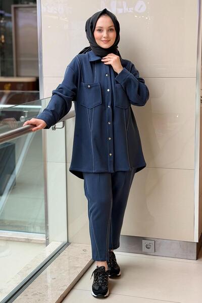 Ghisa İnce Zincir Detaylı Cepli Kap Pantolon Modal Takım