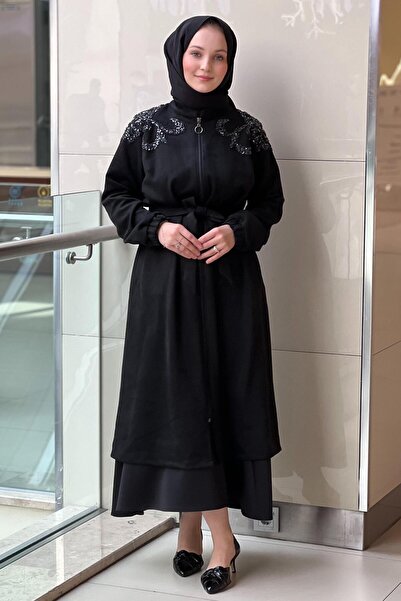 FUAT GÜRSEN Fuat Gürşen Omuzları Payet İşlemeli Fermurlı Kuşaklı Süet Kap