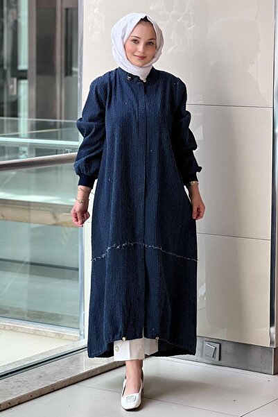 Ghisa Pis Dikişli Boydan Fermuarlı Denim Pamuk Kap