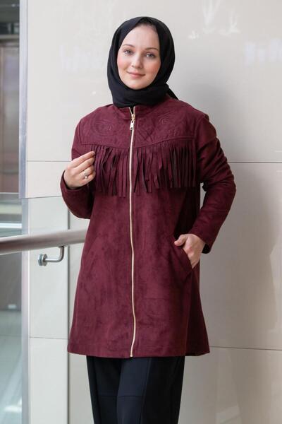 Nuss Omuzları Nakış İşlemeli Püsküllü Süet Kap