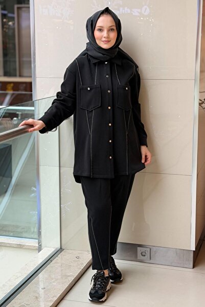 Ghisa İnce Zincir Detaylı Cepli Kap Pantolon Modal Takım