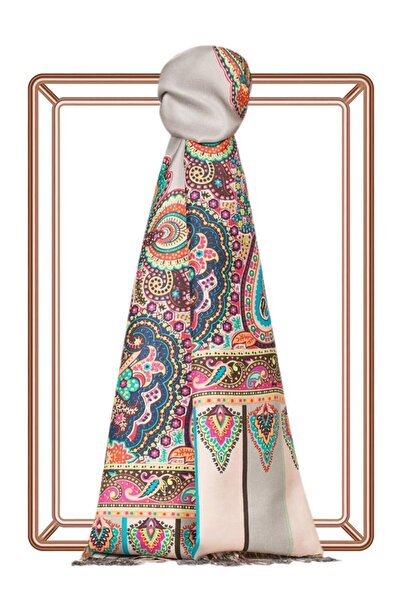 ipekevi 6564 Çerçeve Paisley Desenli İpek Şal