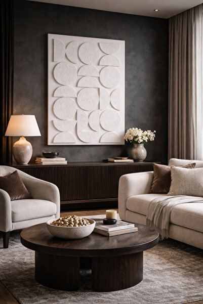 Lotus Home&More El Yapımı-3 Boyutlu-Dokulu-Alçı Tablo-Modern Duvar Dekoru (Çe...