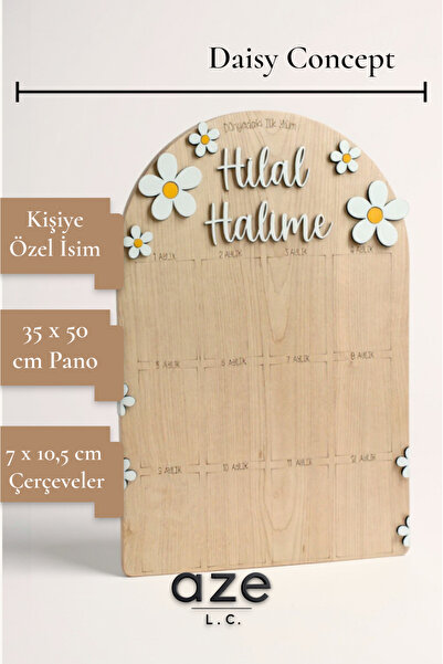 workshop aze 1 Yaş 12 Ay Doğumgünü Kişiye Özel 3D Papatya Temalı Ahşap Fotoğr...