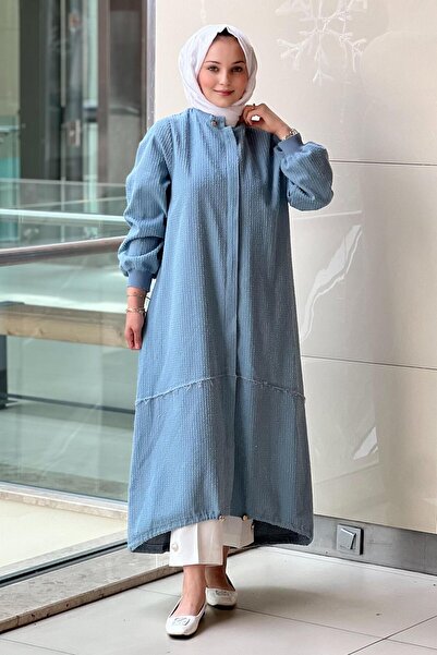 Ghisa Pis Dikişli Boydan Fermuarlı Denim Pamuk Kap