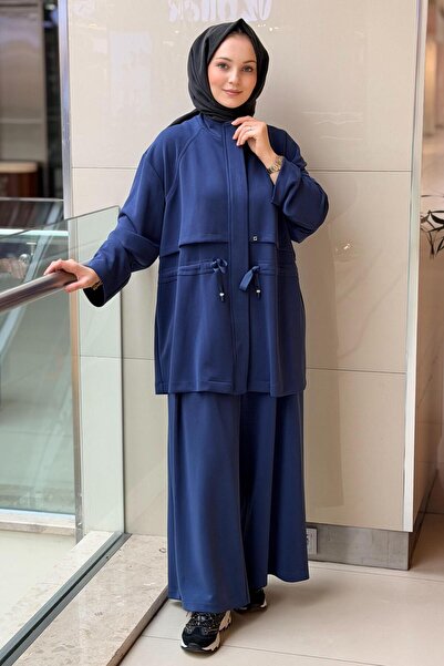 Ghisa Önden Fermuarlı Bel Büzgülü Kap Pantolon Modal Takım