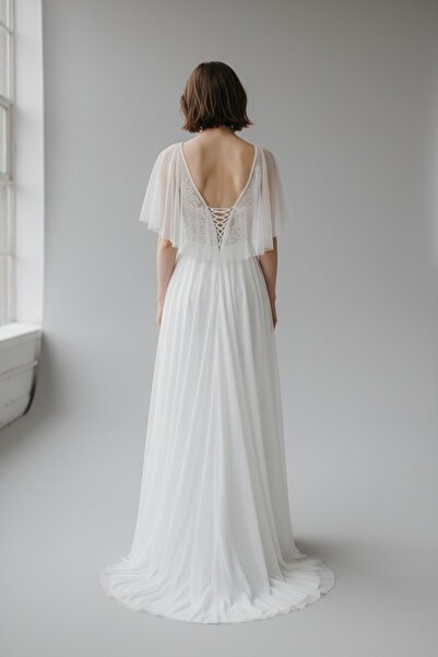 bride in love KLOŞ KESİM KOLLU,LİKRA TÜL,TRANSPARAN BEDEN GELİNLİK,NİKAH ELBİSESİ