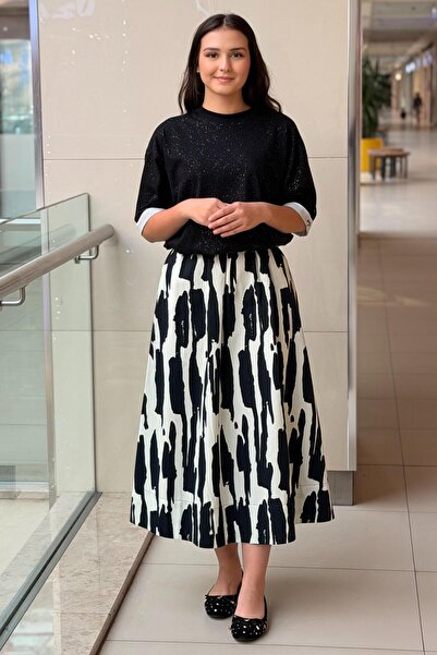 sentez giyim Sentez Zebra Desenli Kloş Etek