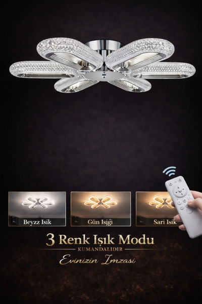 Marsel Lighting SERRA 6LI KROM KUMANDALI AVİZE 3 RENK LED SECENEKLİ SALON OTU...