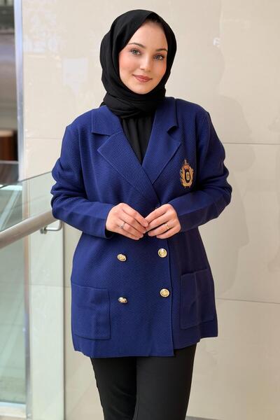 Ghisa Double-Breasted Collar g Logo Patterned Knitwear Jacket