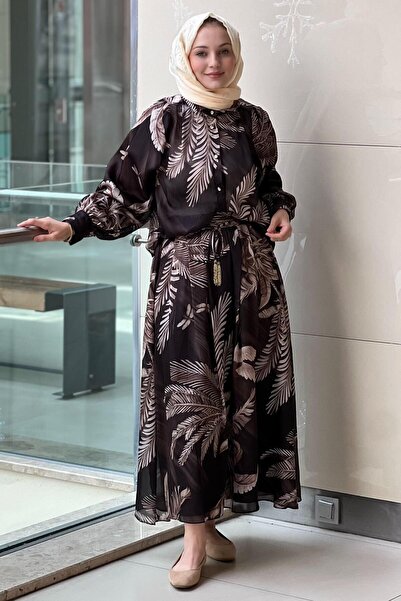 Ghisa Yaprak Desenli Şifon Saten Gömlek Etek Takım