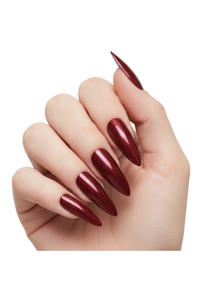 EDA LUXURY BEAUTY Koyu Kırmızı Bordo Lüks Parlak Extra Uzun Gotik Sivri Uçlu ...