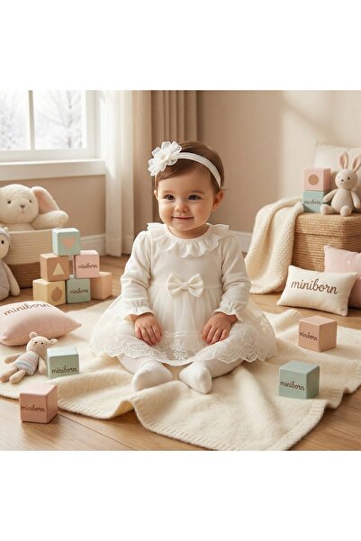 MİNİBORN Lace Detailed Ruffled Cotton Baby Girl Dress