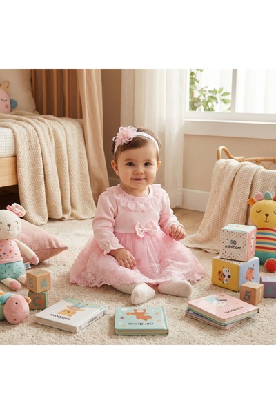 Lace Detailed Ruffled Cotton Baby Girl Dress