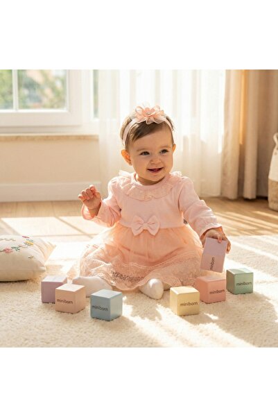 MİNİBORN Lace Detailed Ruffled Cotton Baby Girl Dress