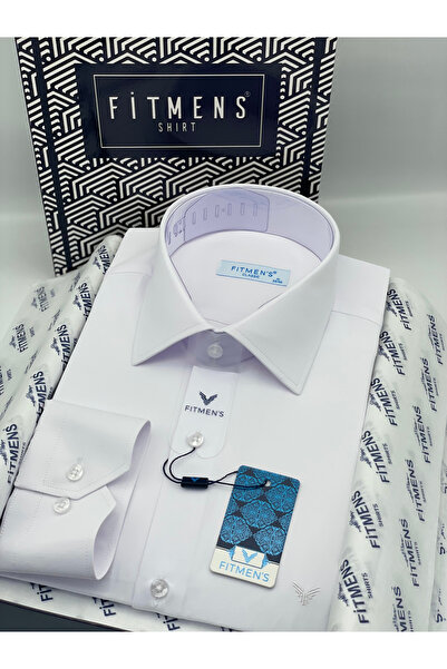 Fitmens قميص رجالي كلاسيكي بأكمام طويلة من الساتان الذهبي بدون جيوب مع علبة ه...