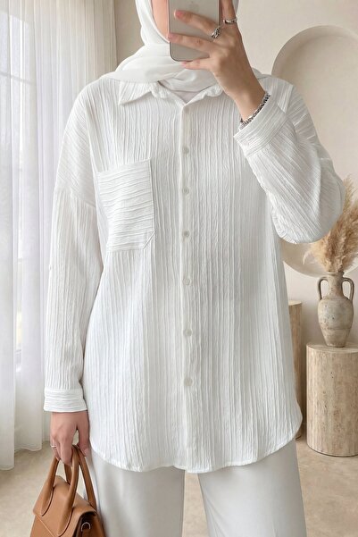 HİJABAYA Μονόχρωμο πουκάμισο με Με τσέπες γραμμές και μοτίβο Crinkle