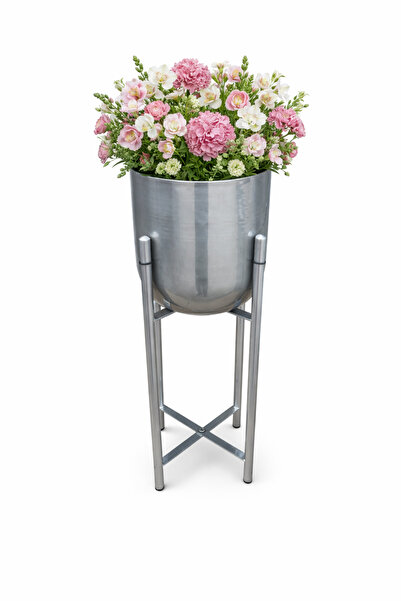 Valda ATLAS 60 CM GÜMÜŞ AYAKLI SAKSILIK ÇAP 25 CM