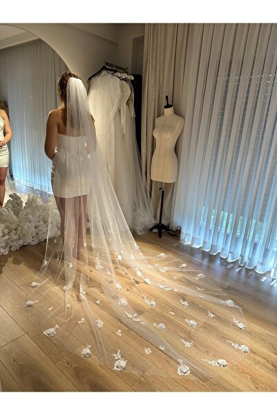 enb حجاب دانتيل حريري ثلاثي الأبعاد مزين باللؤلؤ