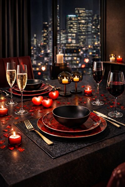 Kütahya Porselen Sevgililer Günü Özel Teos 24 Parça Yemek Seti Krem Nano Rs D...