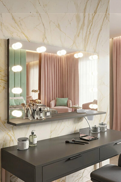 benim odam Diva Full Hollywood Raflı Led Işıklı Ayna Antrasit Gri