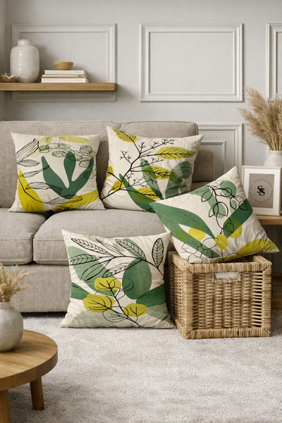 SasoHome Husă de pernă modernă cu model cu frunze verzi din 4 piese, imprimat...