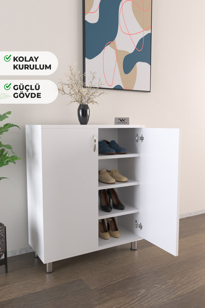 Hediyeler Kapında 4 Raflı Ayakkabı Dolabı Antre Hol Çok Amaçlı Ayakkabılık Beyaz