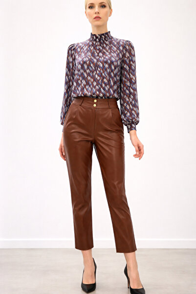 ileenofficial Düğme Detaylı Deri Pantolon Camel