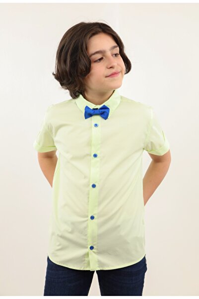 Toontoy قميص بوبلين أساسي بأكمام قصيرة وقصة عادية للأولاد - مع ياقة على شكل ر...