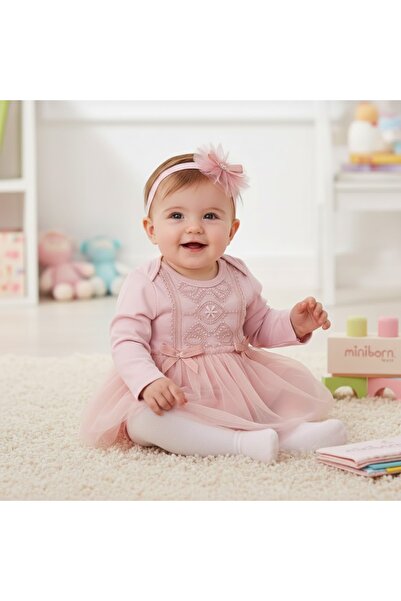 MİNİBORN Tulle Embroidered Cotton Baby Girl Dress