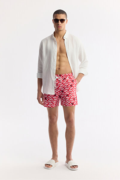 Avva Men's Red Quick Dry Printed Relaxed Fit Swim Shorts A51Y3827