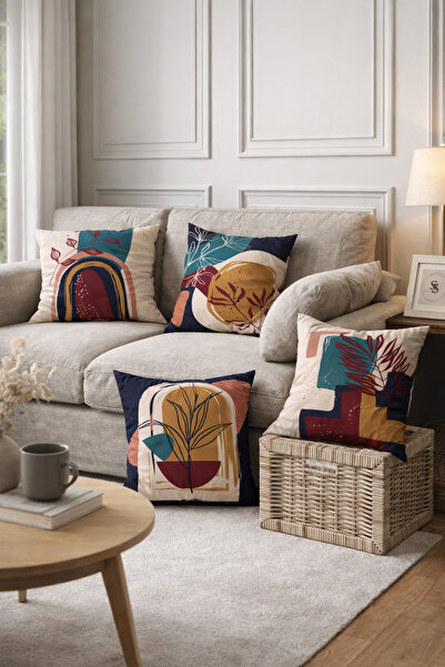 SasoHome غطاء وسادة مطبوع رقميًا مكون من 4 قطع من هارموني أوف أزرق وأحمر