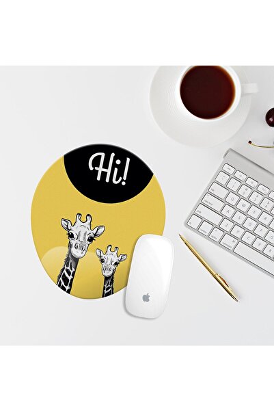 Özer Store Mouse Pad oval cu desen de girafă galbenă cu suport pentru încheie...
