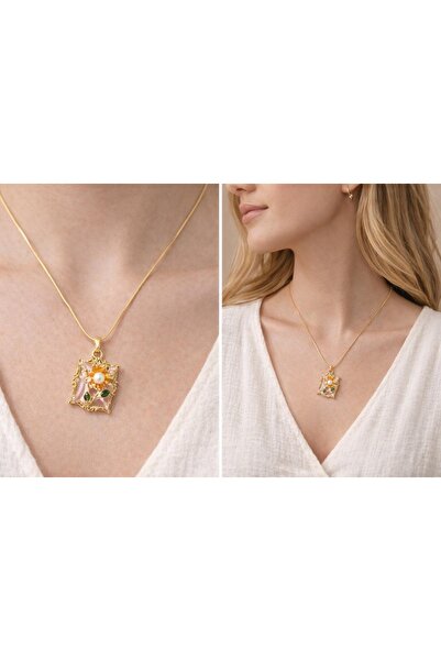 staınless steel Çelik gold ayçiçeği kolye