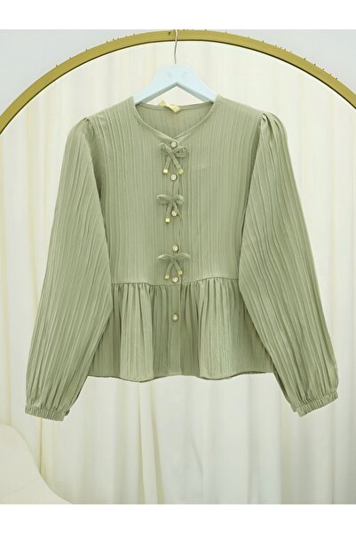 HİJABAYA Блуза с панделка отпред, копчета и еластични ръкави