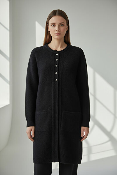 ENDAMIM DÜĞMELİ UZUN BÜYÜK BEDEN TRİKO HIRKA