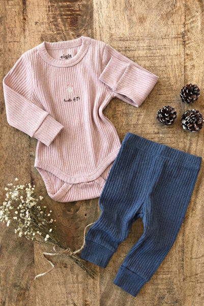 Cigit Set body brodat roz pudrat pentru 0-3 ani