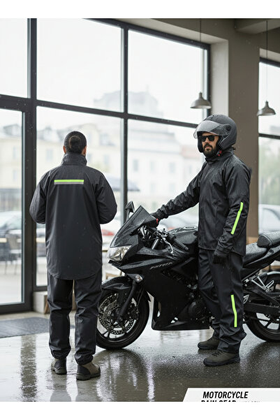 BY SCK Motorcu Yağmurluğu - Esnek Kalın Kumaş - Rüzgar ve Su Geçirmez - Yükse...