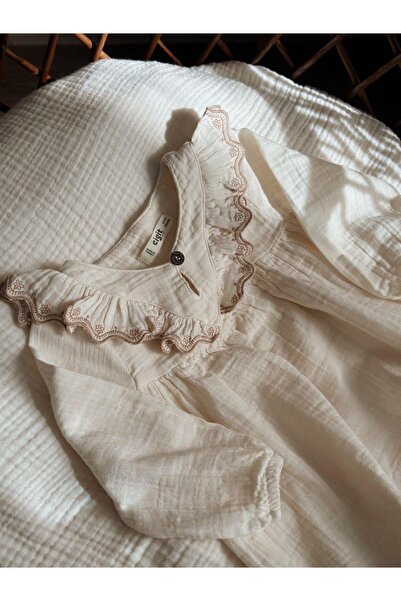 Cigit Rochie din muselina cu broderie etnica organica 1-8 ani naturala