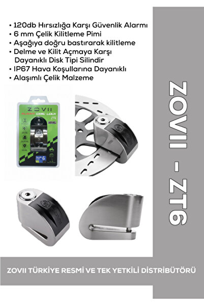 ZOVII ZT6 | Gri 120 dB Alarmlı Motosiklet Disk Kilidi – IP67, Su Geçirmez, Çe...