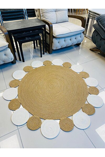 JÜTEX HOME jüt Hasır görünümlü Desenli Modern El Örgüsü daire Halı Kilim