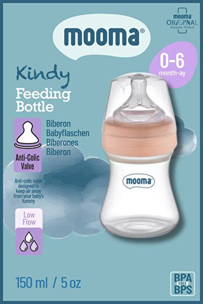MOOMA Kindy Antikolik PP Biberon 150 ml – 0–6 Ay (Yavaş Akış) – Old Rose