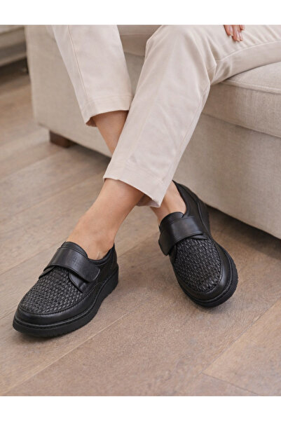 POTEEN Γυναικεία παπούτσια Comfort Γνήσιο δέρμα Crocodile Patent Leather-Μαύρο