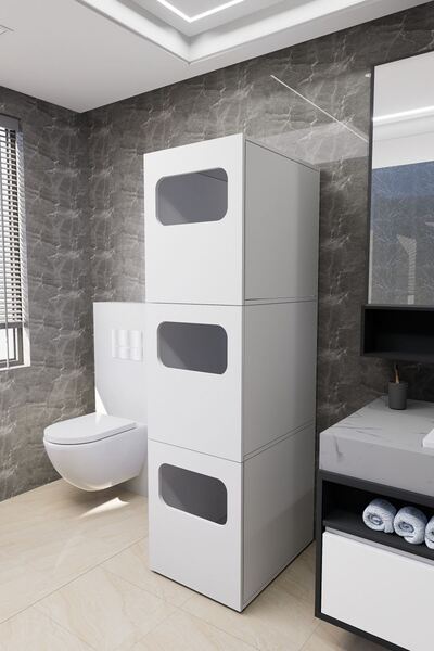 Mirobi Lavina Banyo Kirli Sepetli Çamaşır Dolabı Beyaz