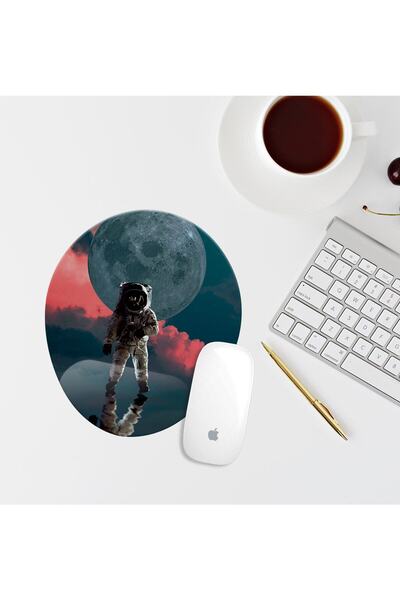 Özer Store Mouse Pad oval cu tema astronaut cu suport pentru încheietura mâinii