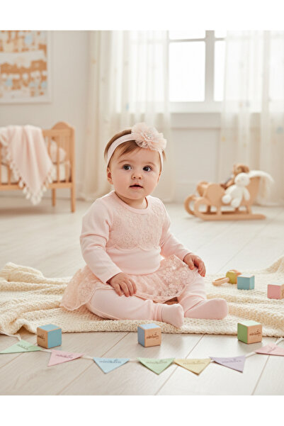 MİNİBORN Lace Detailed High Quality Cotton 2-Piece Baby Girl Set