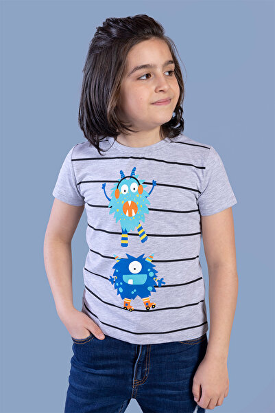 Toontoy Tricou cu mânecă scurtă, cu imprimeu, cu gât rotund și dungi, pentru ...