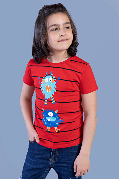 Toontoy Tricou cu mânecă scurtă, cu imprimeu, cu gât rotund și dungi, pentru ...