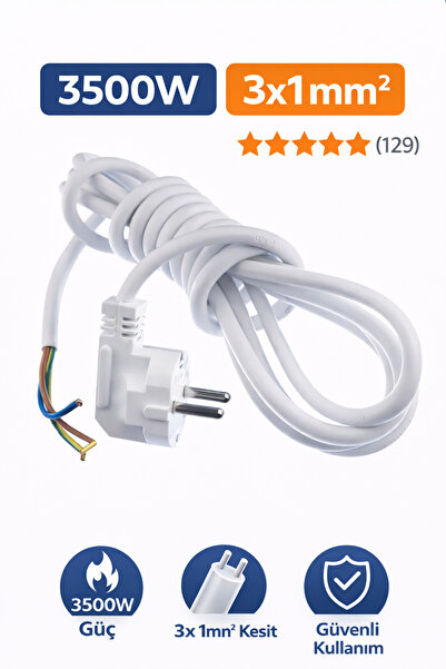 Masfitech Cihaz Fişli Ttr Topraklı Ups Kablo 3 X 1 Mm 3 Metre (BEYAZ)