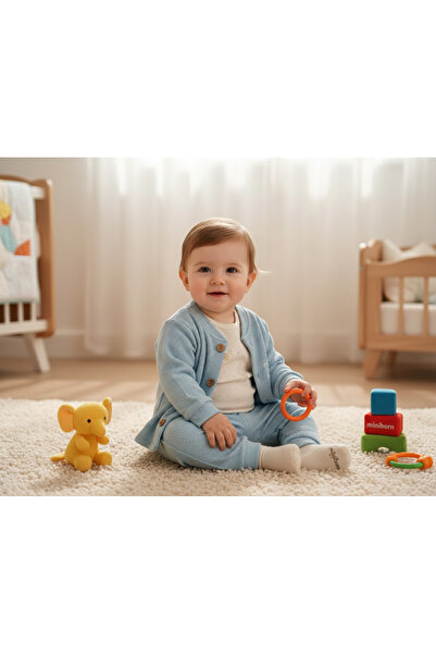 MİNİBORN طقم أطفال للأولاد مكون من 3 قطع مطرزة بتصميم الدب القطني